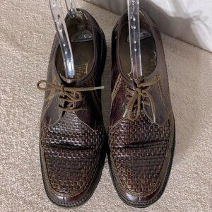 Vintage Brown Woven Leather Upper Lace Up Derby Shoes 12 Dadcore Academia